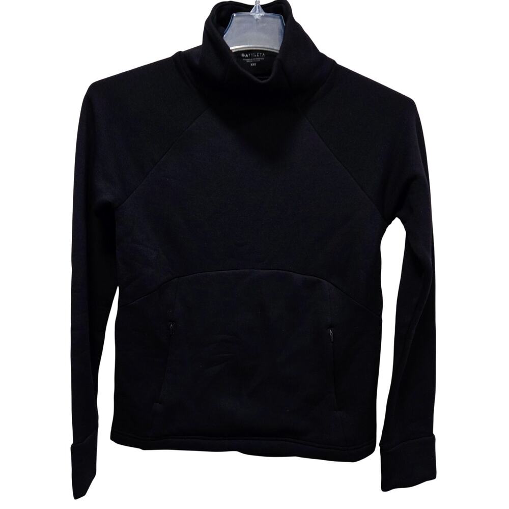 Athleta Altitude Polartec Cozy Karma ASYM Funnel Neck Black Sweatshirt XXS